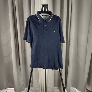 Nautica Men's 100% Cotton Blue 2 Button Short Sleeve Polo Pullover Shirt Size XL